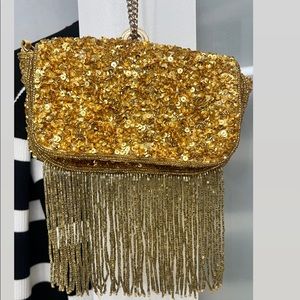 Zara Woman Fringed Sequin Crossbody Bag Gold